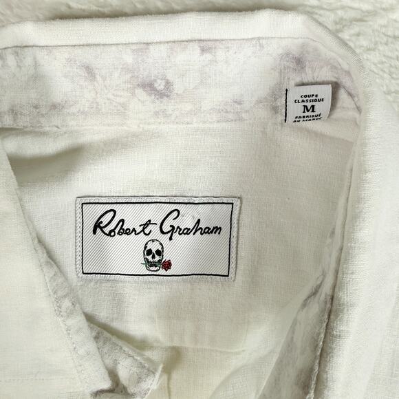Robert Graham Shirt Mens M White Short Sleeve Classic Fit Linen Resort Wear - Picture 2 of 7